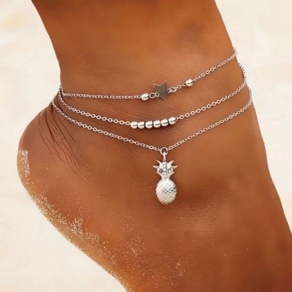 New PINEAPPLE STAR & SILVER BEAD anklet set - Picture 9 of 12